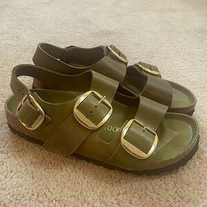 Birkenstock Green Sandals with Gold Buckles